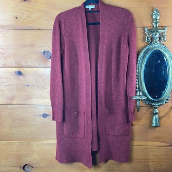 Madewell Red Merino Wool Alpaca Blend  Open Front With Pockets Cardigan Size XXS - Picture 3 of 8